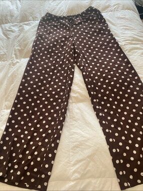 Women's Brown Polka Dot Wide-Leg Skirted Pants
